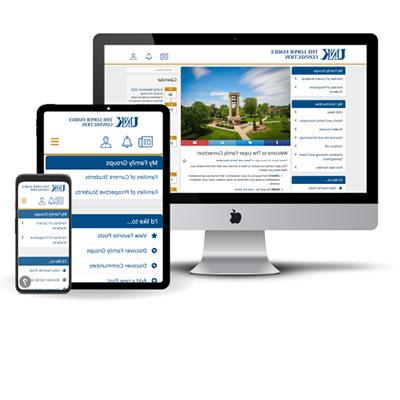 a computer, tablet, and smartphone showing the Loper Family Connection UI